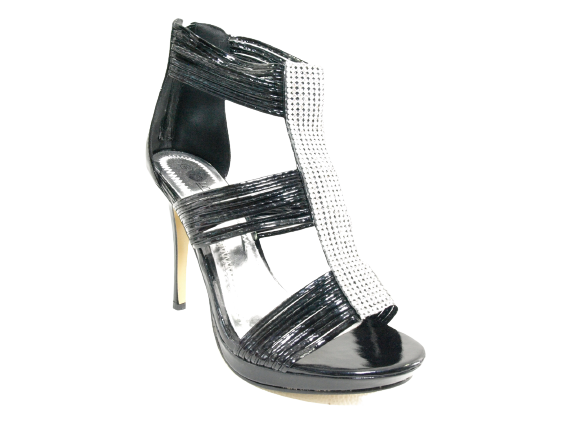 Women's High Heels Evening Shoes Rhinestone Pumps Strappy Black # 9049-39