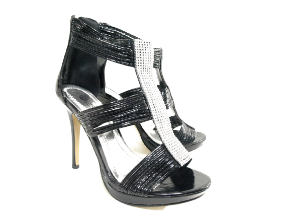 Women's High Heels Evening Shoes Rhinestone Pumps Strappy Black # 9049-39