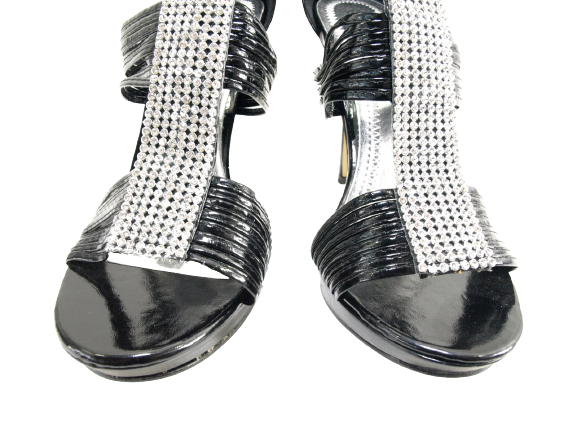 Women's High Heels Evening Shoes Rhinestone Pumps Strappy Black # 9049-39