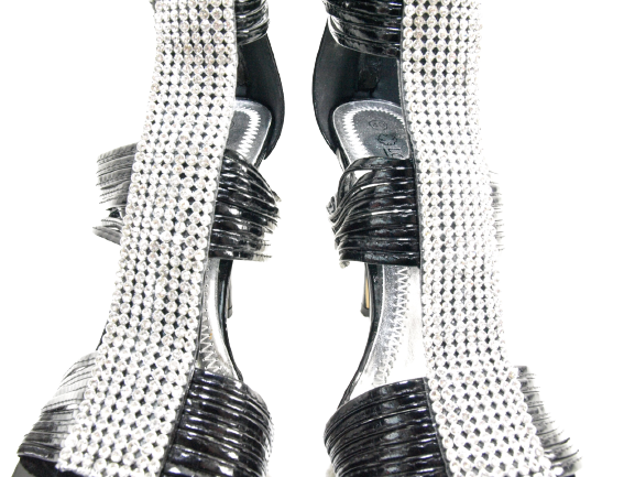 Women's High Heels Evening Shoes Rhinestone Pumps Strappy Black # 9049-39