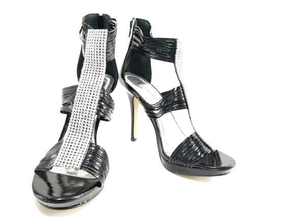 Women's High Heels Evening Shoes Rhinestone Pumps Strappy Black # 9049-39