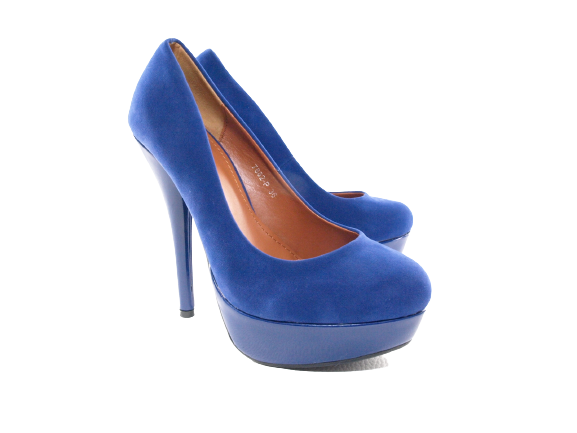 Escarpins à talons hauts et plateforme pour femme, chaussures de soirée, stilettos, aspect velours bleu # 7682