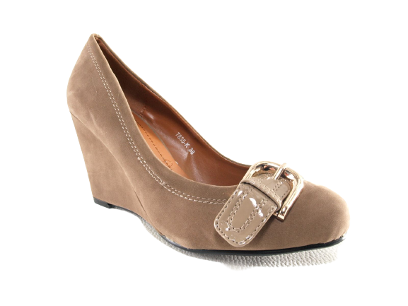 Escarpins compensés pour femme, aspect velours, kaki # 7835