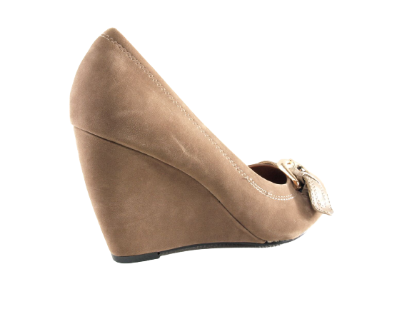 Escarpins compensés pour femme, aspect velours, kaki # 7835