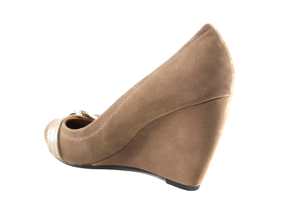 Escarpins compensés pour femme, aspect velours, kaki # 7835