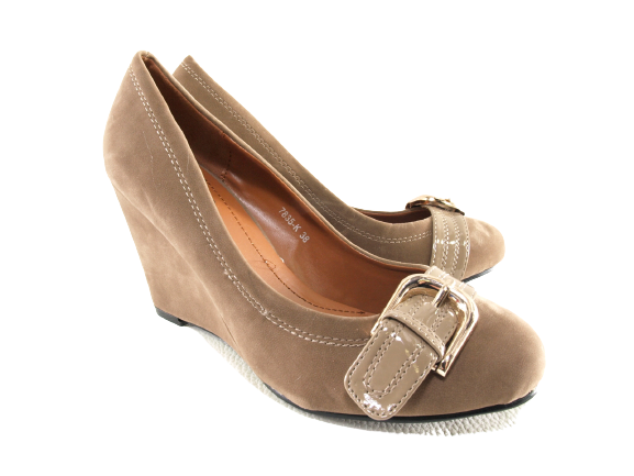 Escarpins compensés pour femme, aspect velours, kaki # 7835