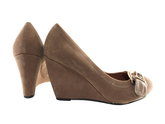 Escarpins compensés pour femme, aspect velours, kaki # 7835