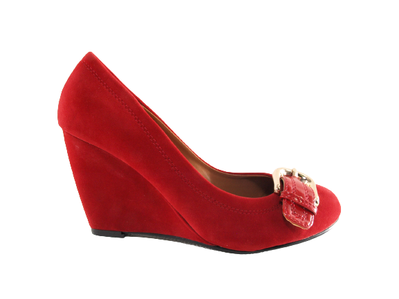 Escarpins compensés pour femme, effet velours rouge # 7835