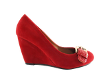 Damen Keilabsatz Pumps Wedges Schuhe Red Velour Optik # 7835
