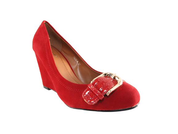 Escarpins compensés pour femme, effet velours rouge # 7835
