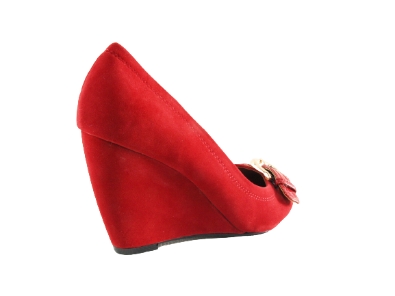 Escarpins compensés pour femme, effet velours rouge # 7835