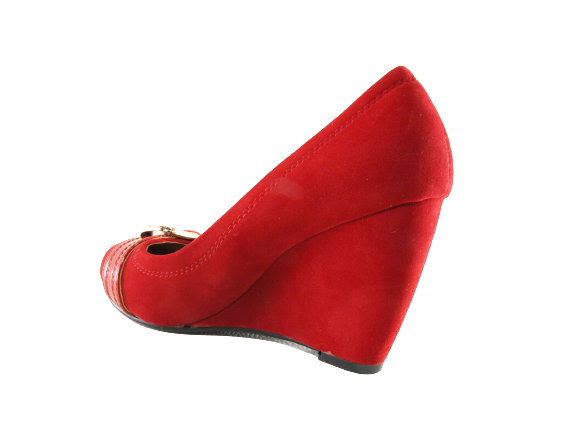 Escarpins compensés pour femme, effet velours rouge # 7835