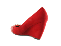 Damen Keilabsatz Pumps Wedges Schuhe Red Velour Optik # 7835