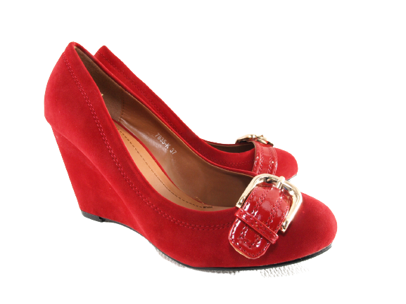 Escarpins compensés pour femme, effet velours rouge # 7835