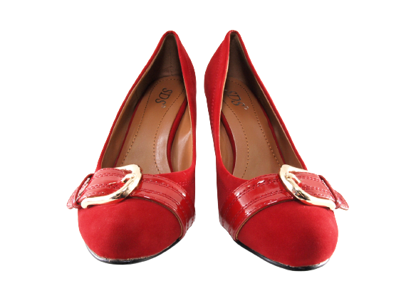 Escarpins compensés pour femme, effet velours rouge # 7835