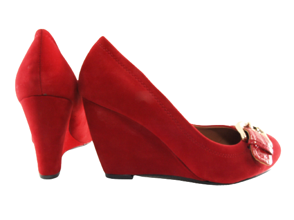 Escarpins compensés pour femme, effet velours rouge # 7835