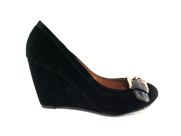 Women's Wedge Pumps Wedges Shoes Black Velour Look # 7835