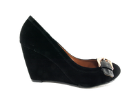 Damen Keilabsatz Pumps Wedges Schuhe Black  Velour Optik # 7835