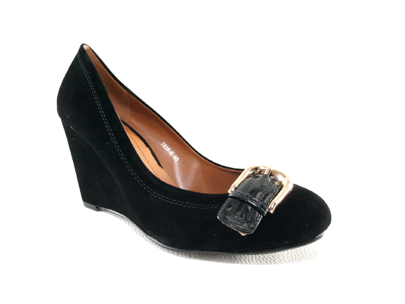 Women's Wedge Pumps Wedges Shoes Black Velour Look # 7835