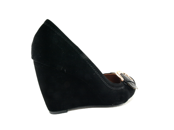 Women's Wedge Pumps Wedges Shoes Black Velour Look # 7835
