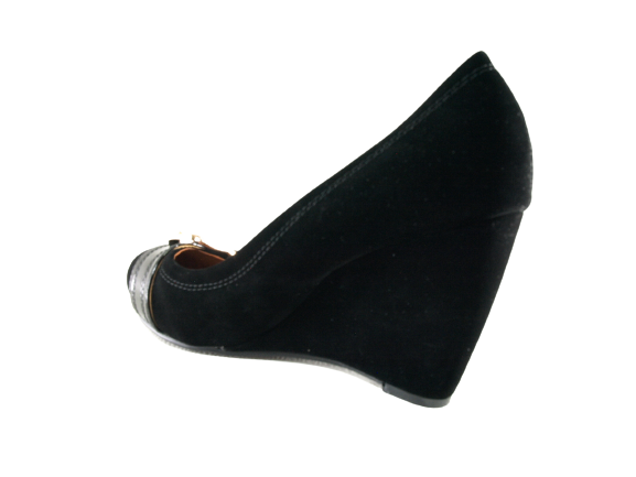 Women's Wedge Pumps Wedges Shoes Black Velour Look # 7835