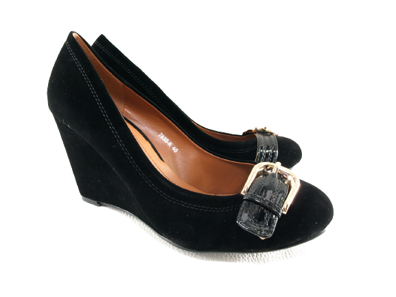 Women's Wedge Pumps Wedges Shoes Black Velour Look # 7835