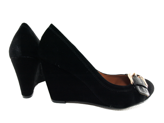 Women's Wedge Pumps Wedges Shoes Black Velour Look # 7835