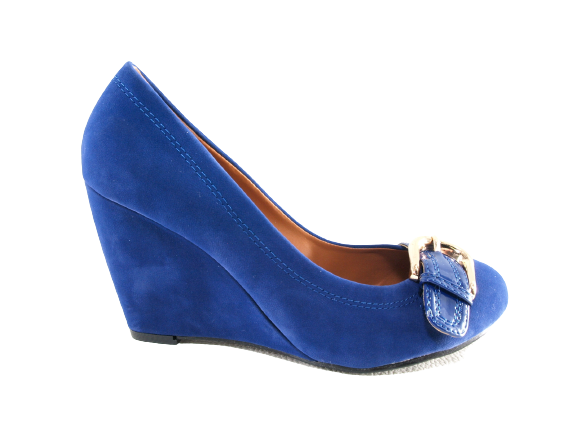 Escarpins compensés pour femme, aspect velours bleu # 7835