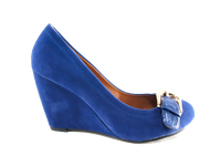 Damen Keilabsatz Pumps Wedges Schuhe Blue Velour Optik # 7835