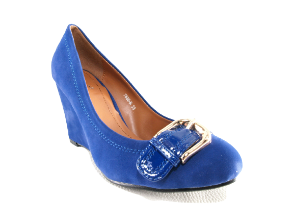 Escarpins compensés pour femme, aspect velours bleu # 7835