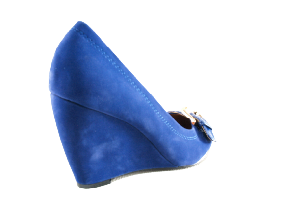 Escarpins compensés pour femme, aspect velours bleu # 7835