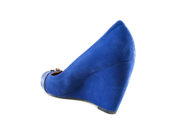 Escarpins compensés pour femme, aspect velours bleu # 7835