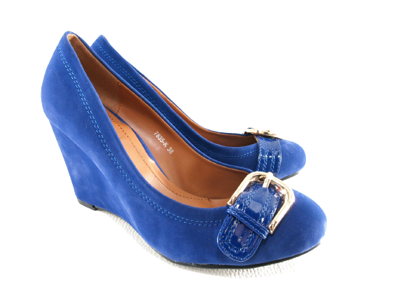 Escarpins compensés pour femme, aspect velours bleu # 7835