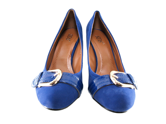Escarpins compensés pour femme, aspect velours bleu # 7835