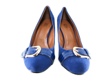 Damen Keilabsatz Pumps Wedges Schuhe Blue Velour Optik # 7835