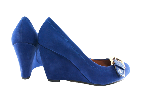 Escarpins compensés pour femme, aspect velours bleu # 7835