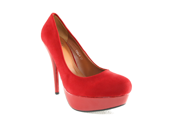Escarpins compensés à talons hauts pour femmes, chaussures de soirée, stilettos, aspect velours rouge # 7682