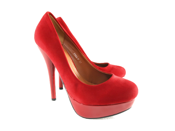 Escarpins compensés à talons hauts pour femmes, chaussures de soirée, stilettos, aspect velours rouge # 7682