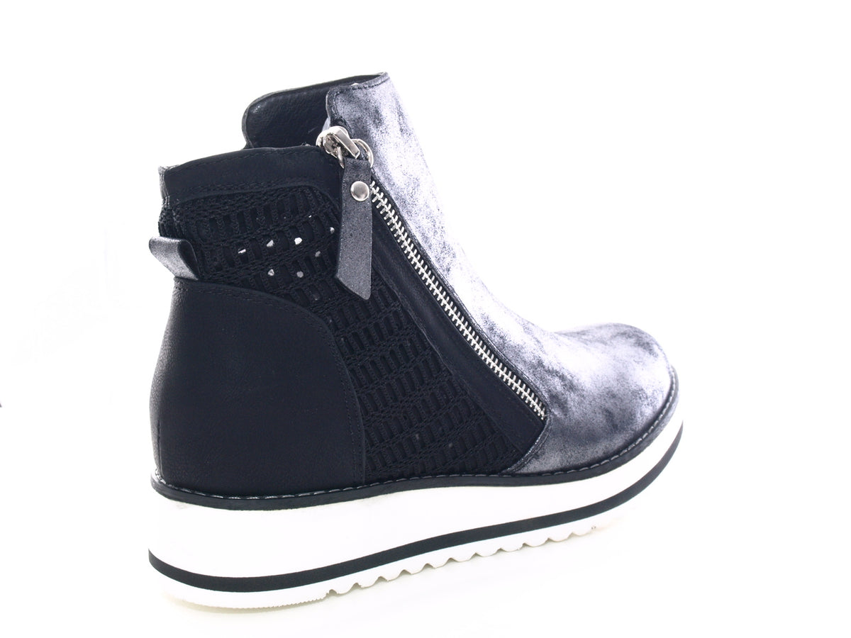 Women's mid-top sneakers casual shoes ankle boots black # 770