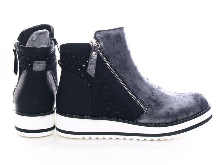 Women's mid-top sneakers casual shoes ankle boots black # 770