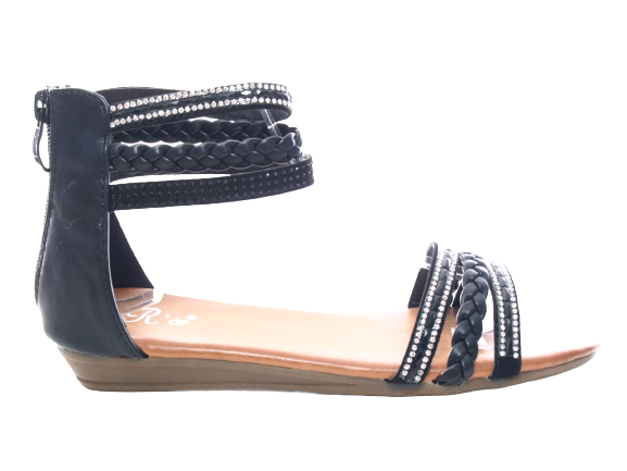 Sandales compensées pour femmes chaussures d'été nu-pieds noir # 6721