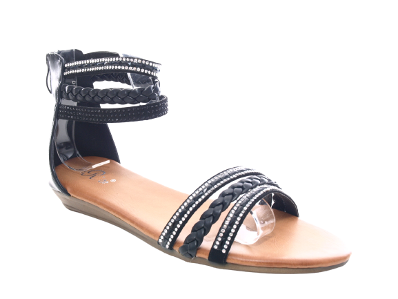 Sandales compensées pour femmes chaussures d'été nu-pieds noir # 6721