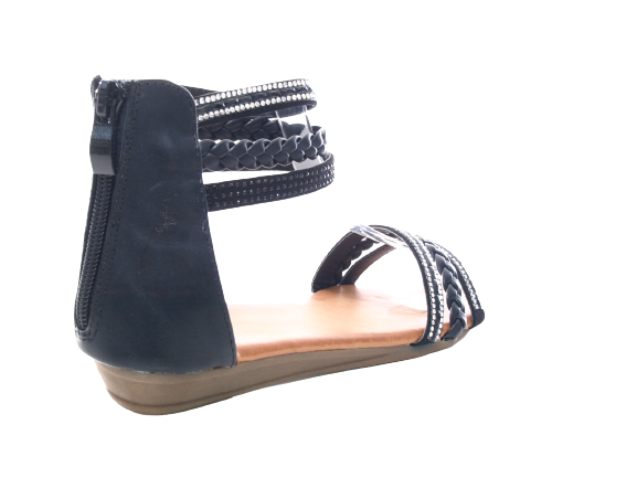 Sandales compensées pour femmes chaussures d'été nu-pieds noir # 6721
