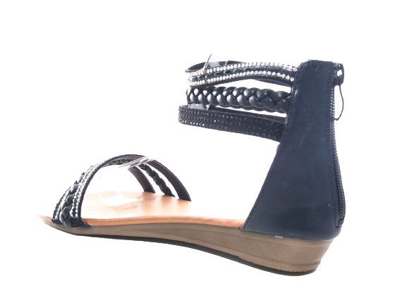 Sandales compensées pour femmes chaussures d'été nu-pieds noir # 6721