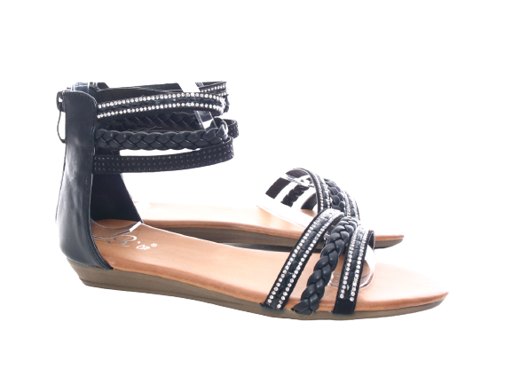 Sandales compensées pour femmes chaussures d'été nu-pieds noir # 6721