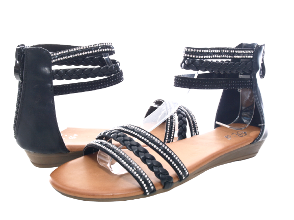 Sandales compensées pour femmes chaussures d'été nu-pieds noir # 6721