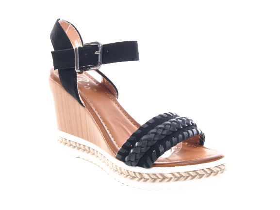 Sandales compensées à plateforme pour femme style spartiate Noir # 6525