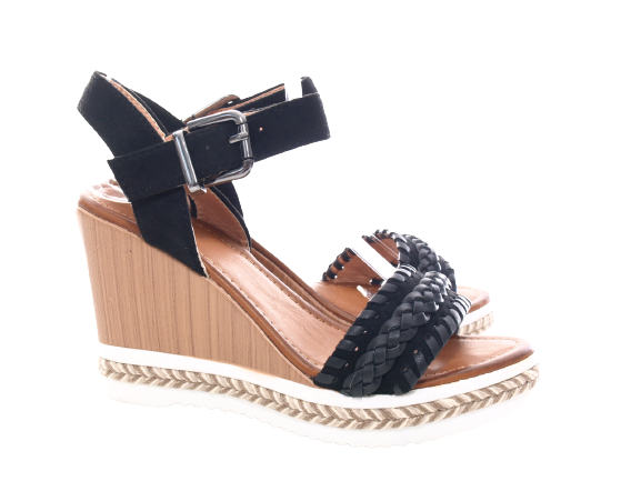 Sandales compensées à plateforme pour femme style spartiate Noir # 6525