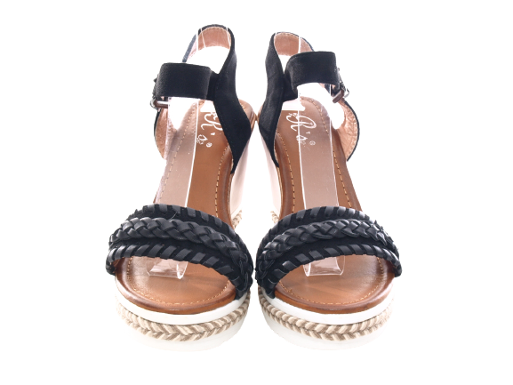 Sandales compensées à plateforme pour femme style spartiate Noir # 6525