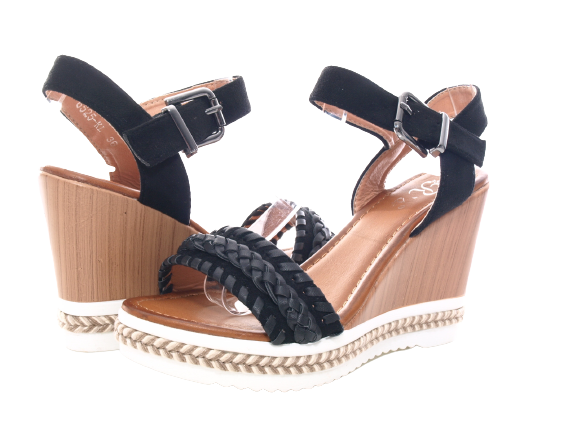 Sandales compensées à plateforme pour femme style spartiate Noir # 6525